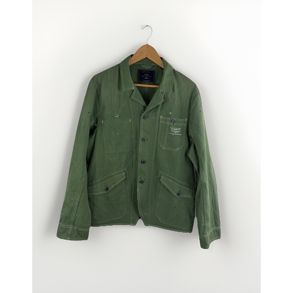 MEN'S SCOTCH & SODA GREEN 4 POCKET BUTTON-UP JACKET COTTON SIZE L CHORE